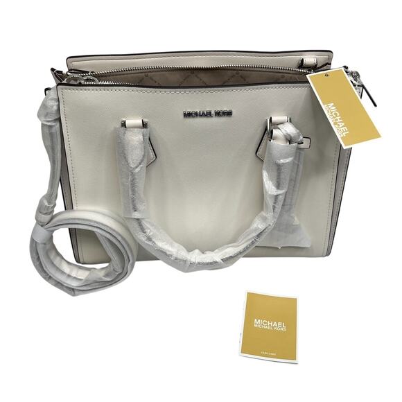 NEW MICHAEL KORS HOPE Handbag Women Large Satchel Purse 35T0SWXS3L OPTIC WHITE - Picture 6 of 16